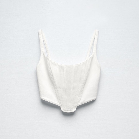 Zara Topstitched Corset Top - Oyster/Off White - Size Small - NWT - Picture 9 of 9